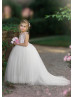 White Tulle Fairytale Flower Girl Dress With Removable Train